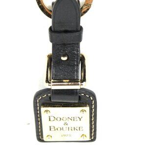 DOONEY & BOURKE FOB/KEY RING HOLDER BLACK LEATHER W/GOLD PLATE 4 1/4" X 1 1/2"